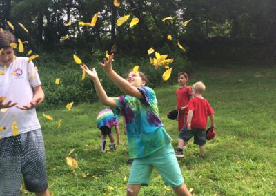 Howard County Conservancy Campers enjoy falling leaves at Mt. Pleasant during Summer Nature Day Camp
